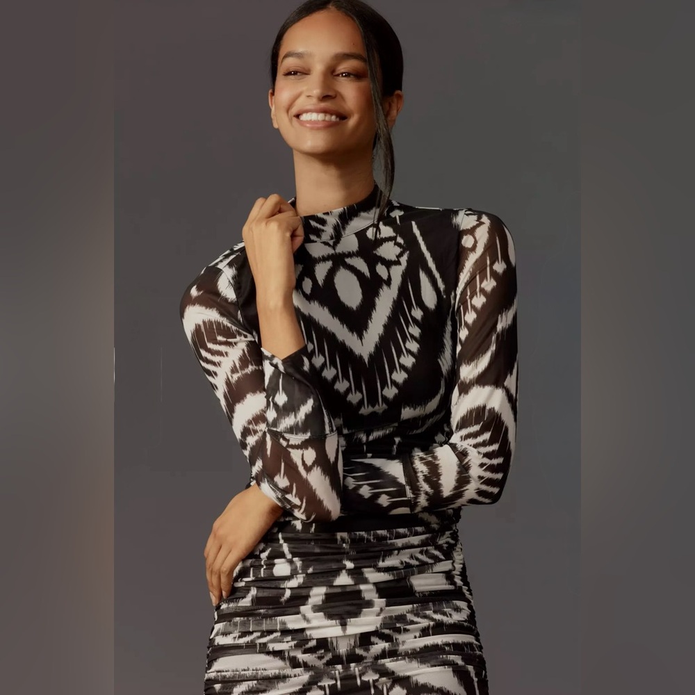 Farm Rio Ikat Ruched Tulle Midi-Dress - size XSmall - NWT - Picture 3 of 14